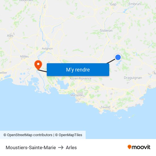 Moustiers-Sainte-Marie to Arles map