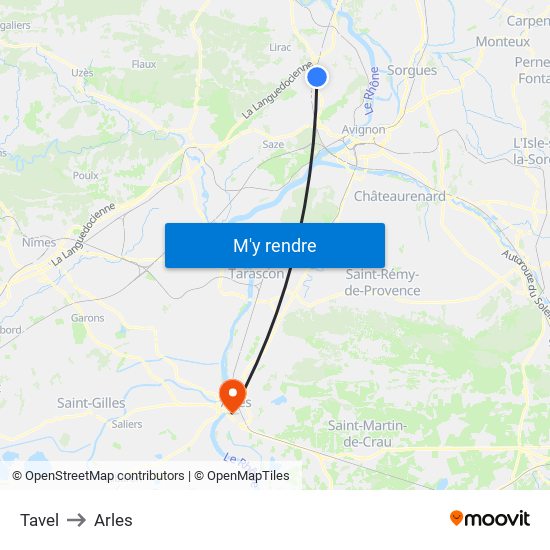 Tavel to Arles map
