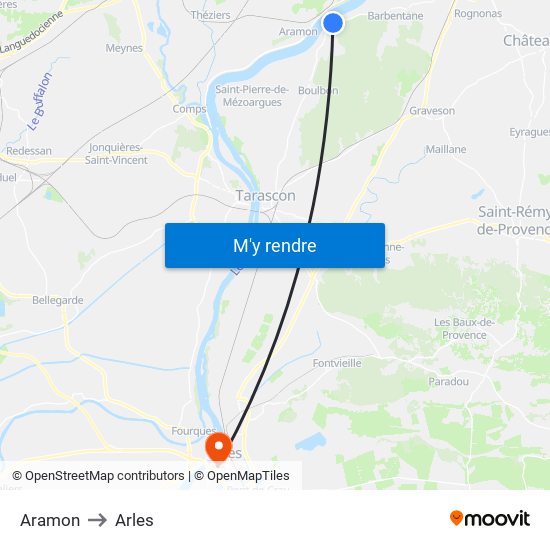 Aramon to Arles map