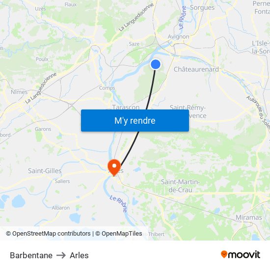 Barbentane to Arles map