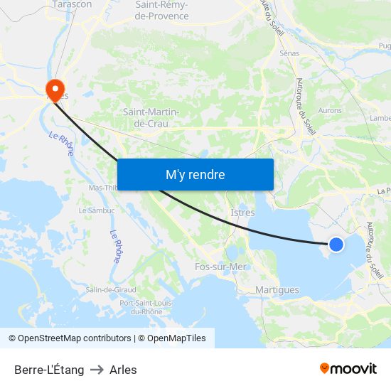 Berre-L'Étang to Arles map