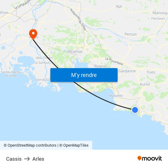 Cassis to Arles map