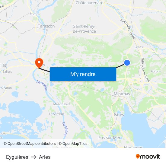 Eyguières to Arles map