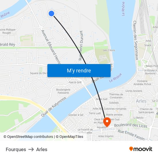 Fourques to Arles map