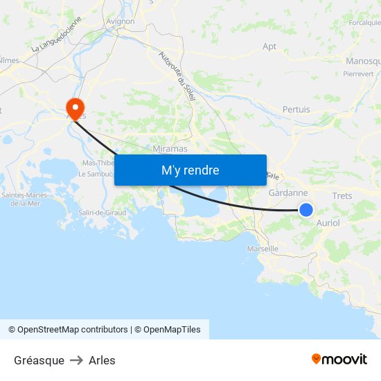 Gréasque to Arles map
