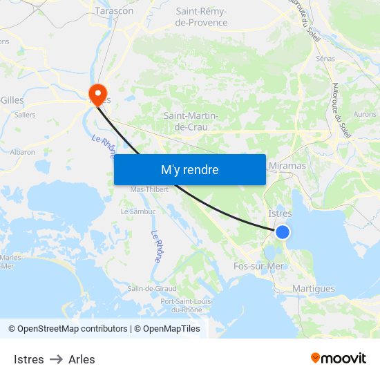 Istres to Arles map