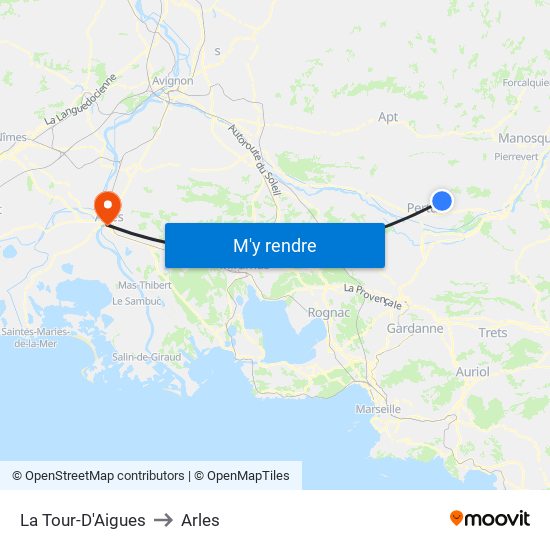 La Tour-D'Aigues to Arles map