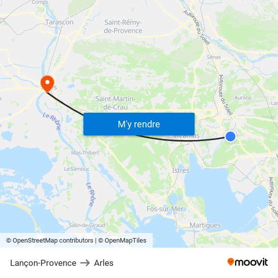 Lançon-Provence to Arles map