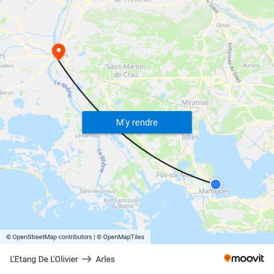 L'Etang De L'Olivier to Arles map