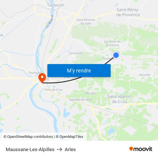 Maussane-Les-Alpilles to Arles map
