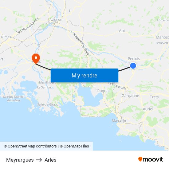 Meyrargues to Arles map