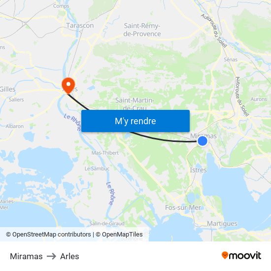 Miramas to Arles map