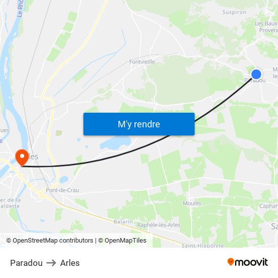 Paradou to Arles map