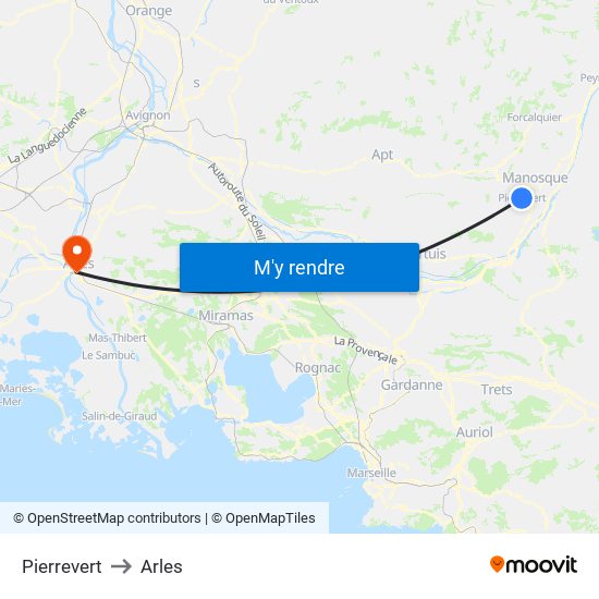 Pierrevert to Arles map