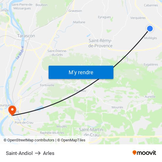 Saint-Andiol to Arles map