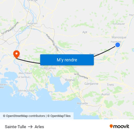 Sainte-Tulle to Arles map