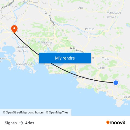 Signes to Arles map