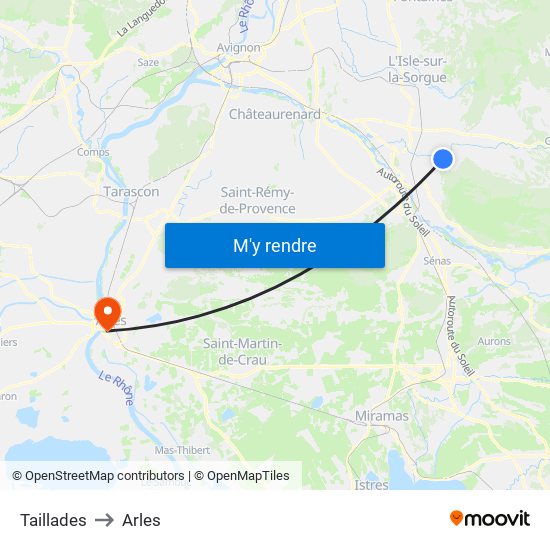 Taillades to Arles map