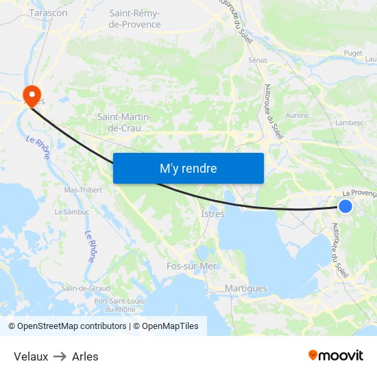 Velaux to Arles map