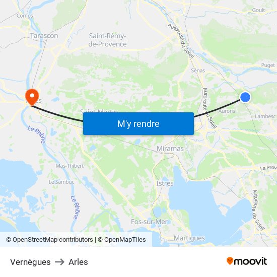 Vernègues to Arles map
