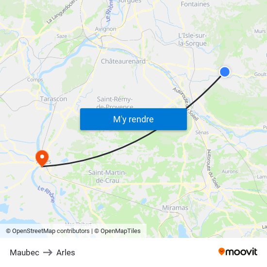 Maubec to Arles map