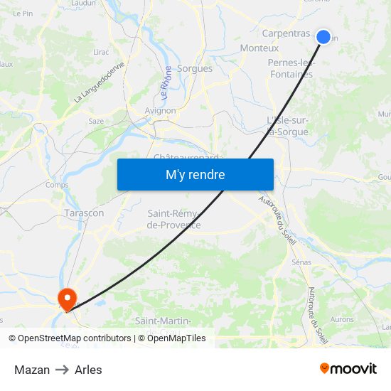 Mazan to Arles map