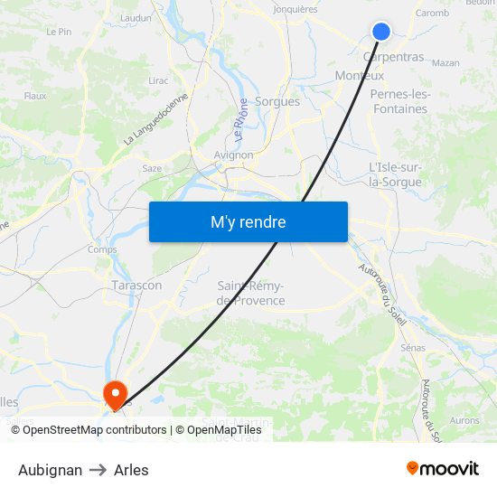 Aubignan to Arles map