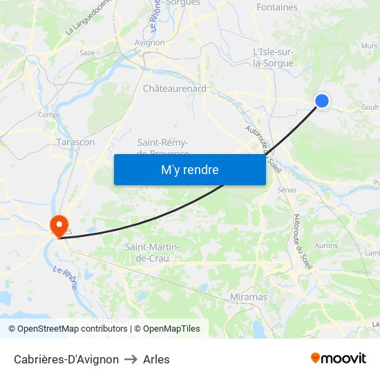 Cabrières-D'Avignon to Arles map