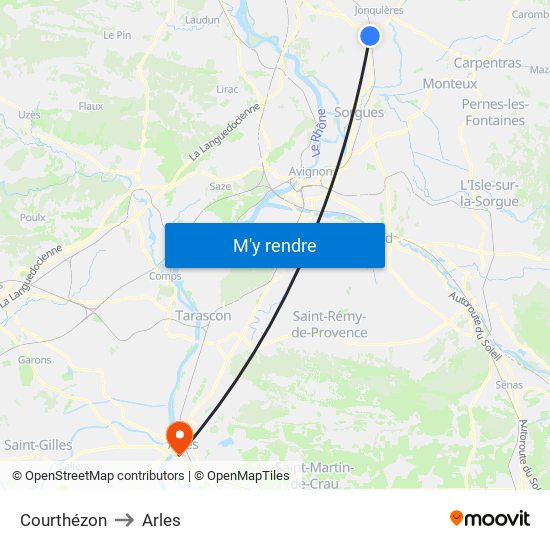 Courthézon to Arles map