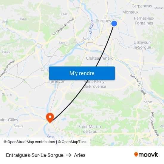 Entraigues-Sur-La-Sorgue to Arles map