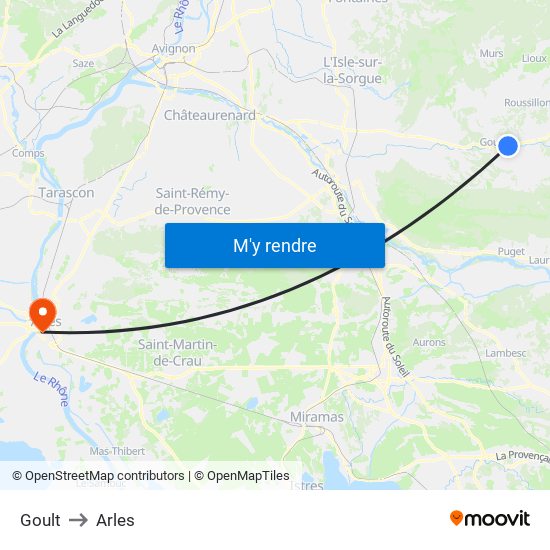 Goult to Arles map