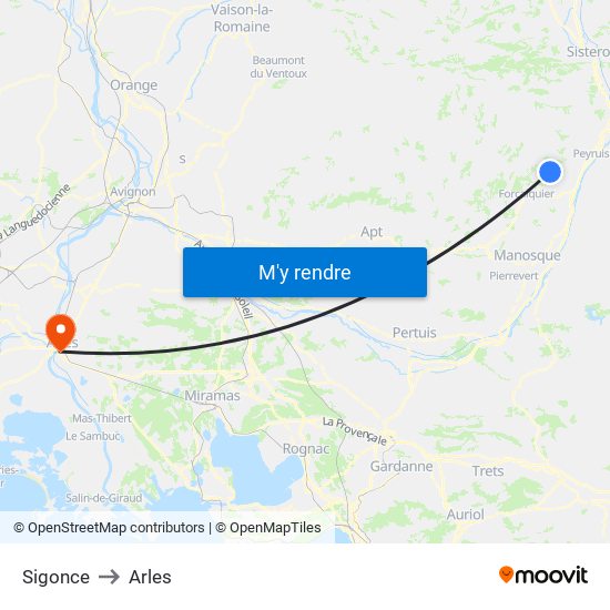 Sigonce to Arles map