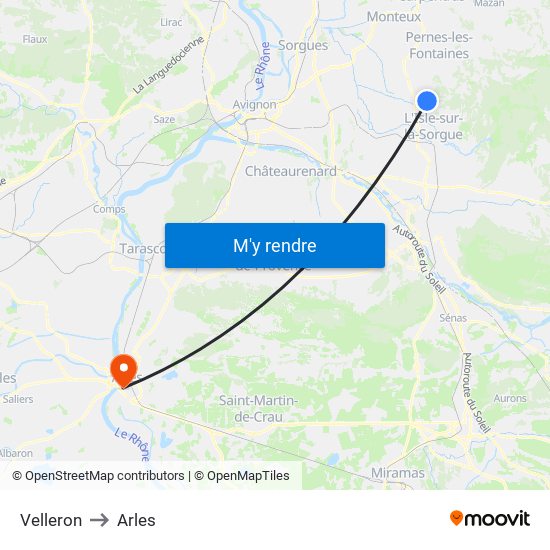 Velleron to Arles map