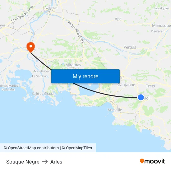 Souque Nègre to Arles map