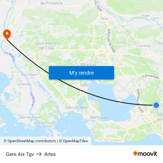 Gare Aix Tgv to Arles map