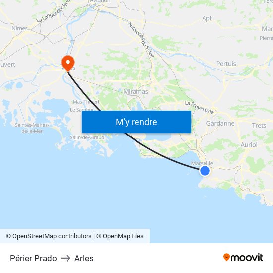 Périer Prado to Arles map