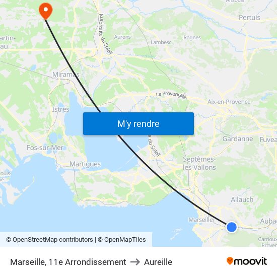 Marseille, 11e Arrondissement to Aureille map