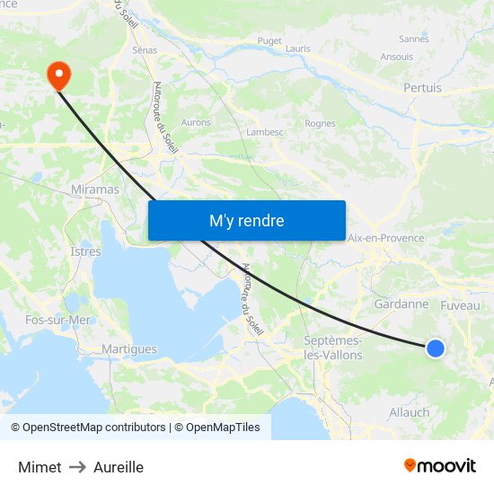 Mimet to Aureille map