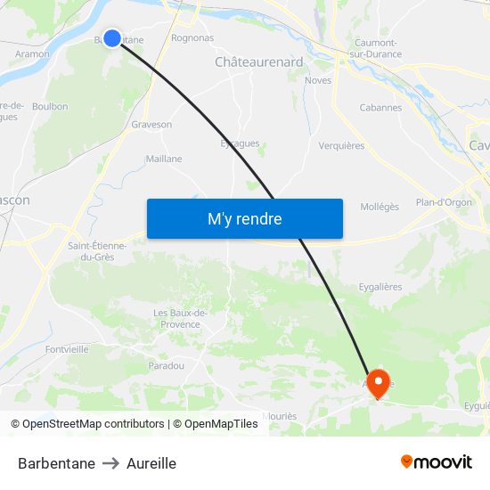 Barbentane to Aureille map