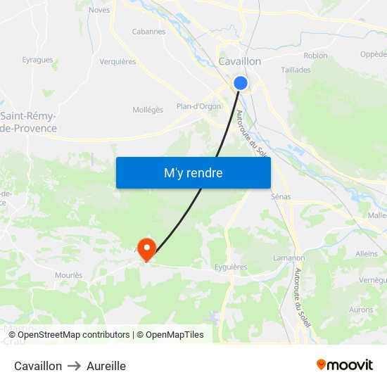 Cavaillon to Aureille map