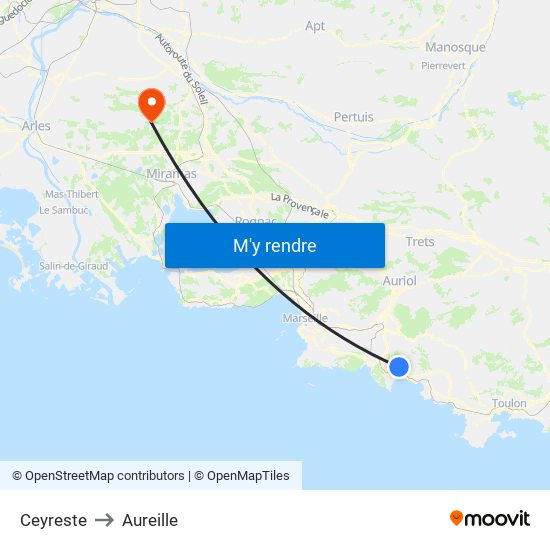 Ceyreste to Aureille map