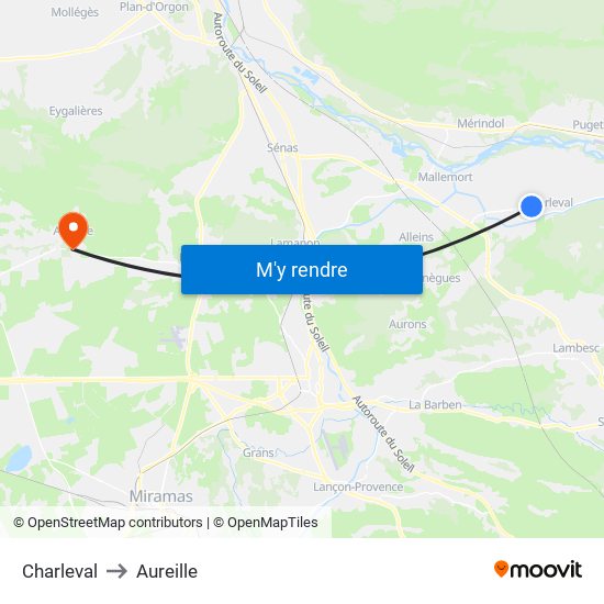 Charleval to Aureille map