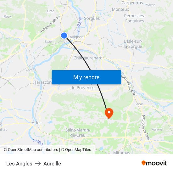 Les Angles to Aureille map