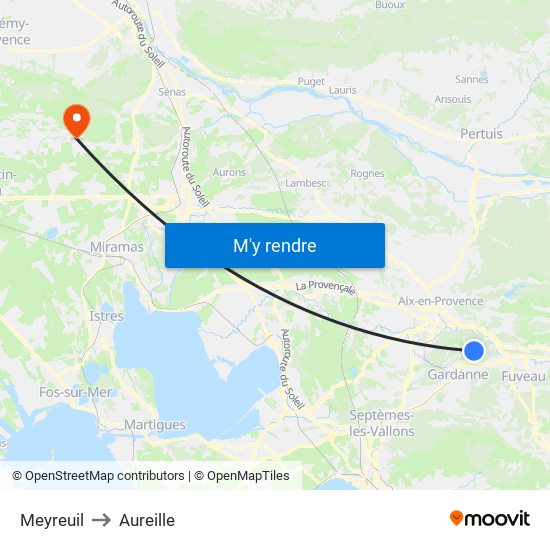 Meyreuil to Aureille map
