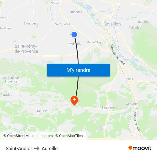 Saint-Andiol to Aureille map