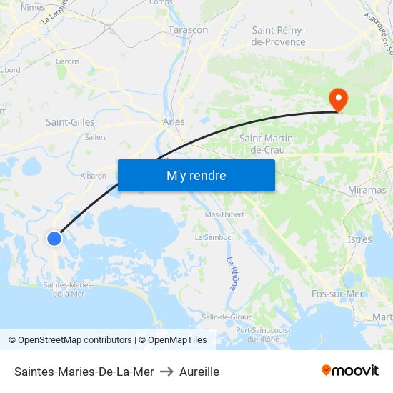 Saintes-Maries-De-La-Mer to Aureille map