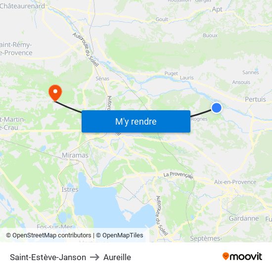 Saint-Estève-Janson to Aureille map