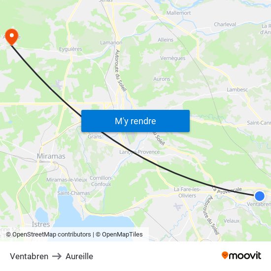 Ventabren to Aureille map