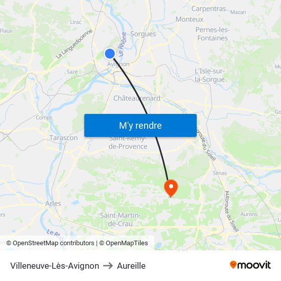 Villeneuve-Lès-Avignon to Aureille map