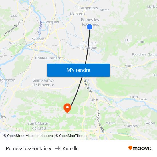 Pernes-Les-Fontaines to Aureille map